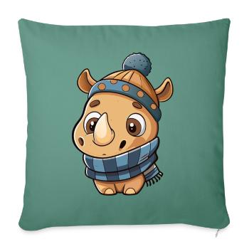 Cute rhinoceros with scarf and bobble hat. - Sofa pillowcase 17,3'' x 17,3'' (45 x 45 cm) - cypress green - Front