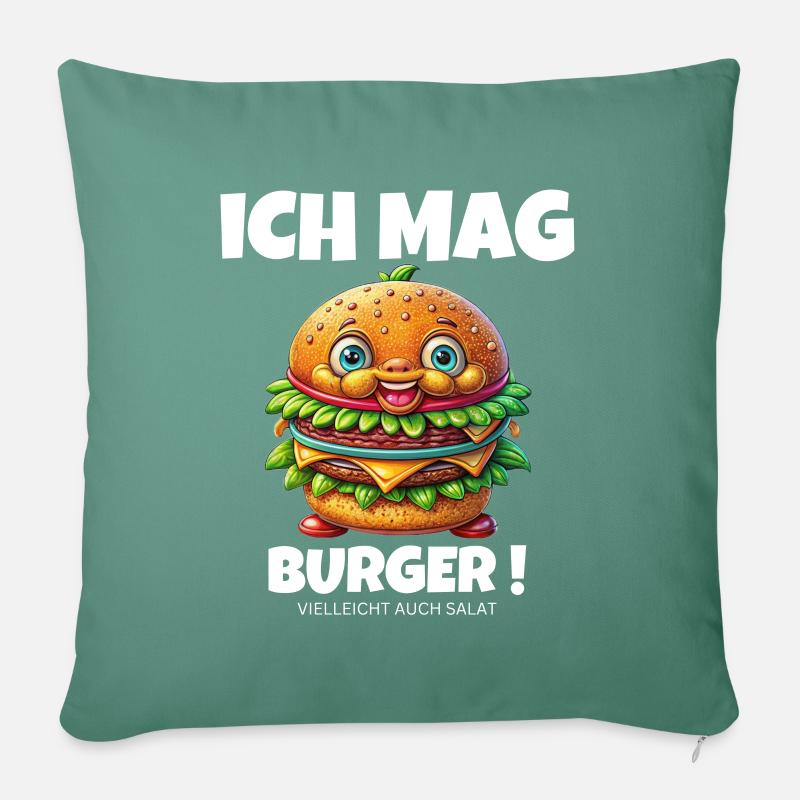 Ich mag Burger Hamburger Cheeseburger - Sofakissenbezug 45 x 45 cm - Tanngrün