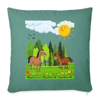 Conception de petits chevaux pour les enfants - Housse de coussin décorative 45 x 45 cm - vert sapin - Devant