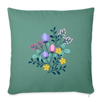 Pink Purple and Yellow FLOWERS - Sofa pillowcase 17,3'' x 17,3'' (45 x 45 cm) - cypress green - Front