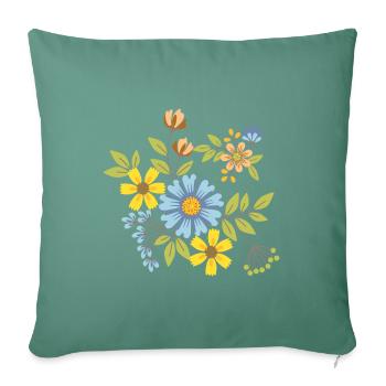 Fleurs Crème Bleue et Jaune - Housse de coussin décorative 45 x 45 cm - vert sapin - Devant