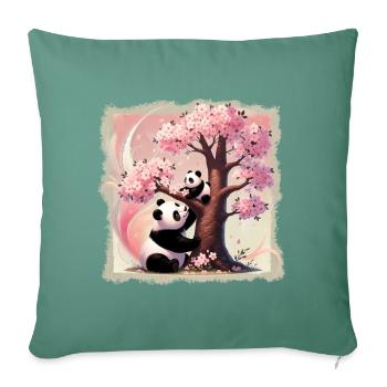 Mom and baby pandas at the cherry tree - Sofa pillowcase 17,3'' x 17,3'' (45 x 45 cm) - cypress green - Front