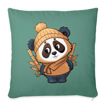Cute panda with scarf and bobble hat. - Sofa pillowcase 17,3'' x 17,3'' (45 x 45 cm) - cypress green - Front
