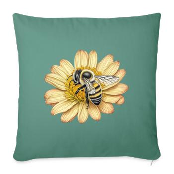 Abeille mignonne et fleur jaune - Housse de coussin décorative 45 x 45 cm - vert sapin - Devant