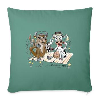 STRAWBERRY AND BULL ON AN EXCURSION - COWS ON PASTURE - Sofa pillowcase 17,3'' x 17,3'' (45 x 45 cm) - cypress green - Front