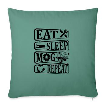 Eat, Sleep, Mog, Repeat, - Unimog - Oldtimer - Housse de coussin décorative 45 x 45 cm - vert sapin - Devant