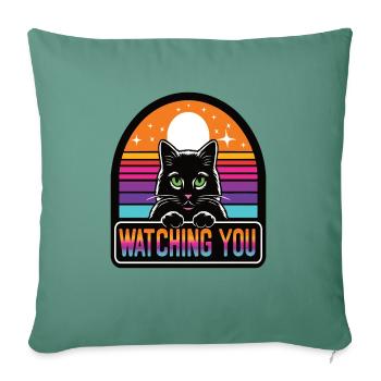 Chat noir qui vous regarde, coucher de soleil vintage - Housse de coussin décorative 45 x 45 cm - vert sapin - Devant