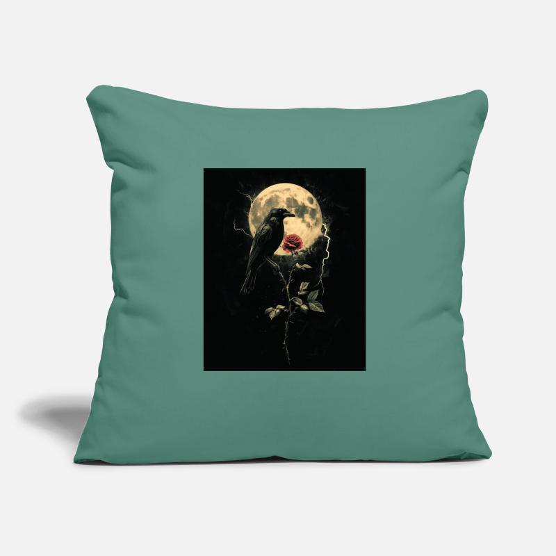 Rabe Rose Mond Düster Gothic Schwarze Krähe Sofakissenbezug 45 x 45 cm