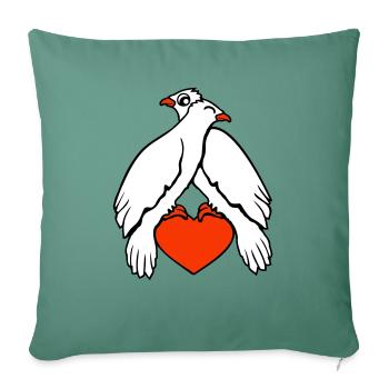2 colombes coeur oiseaux deux couple assis amoureux - Housse de coussin décorative 45 x 45 cm - vert sapin - Devant