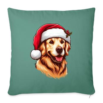 Père Noël Retriver doré - Housse de coussin décorative 45 x 45 cm - vert sapin - Devant