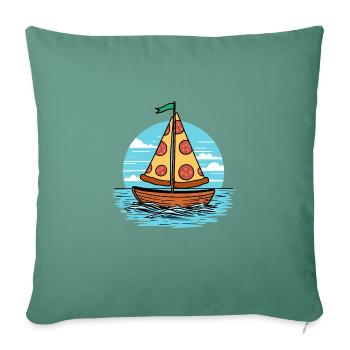 Voilier Ahoy Sea avec voile de pizza au salami - Housse de coussin décorative 45 x 45 cm - vert sapin - Devant