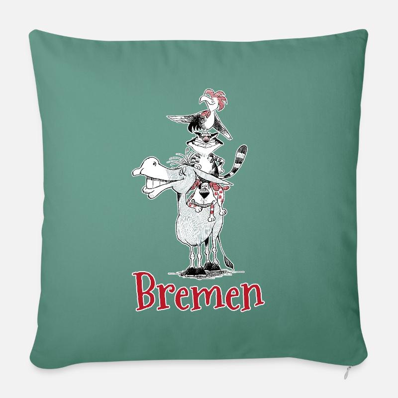 Musiciens de Brême - Housse de coussin décorative 45 x 45 cm - vert sapin