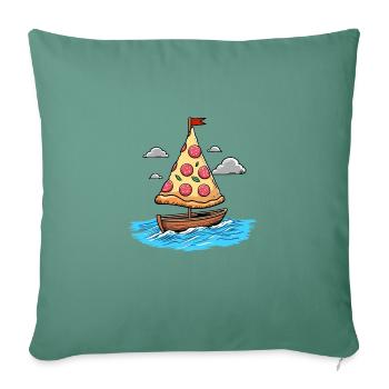 Voilier Ahoy Sea avec voile de pizza au salami - Housse de coussin décorative 45 x 45 cm - vert sapin - Devant