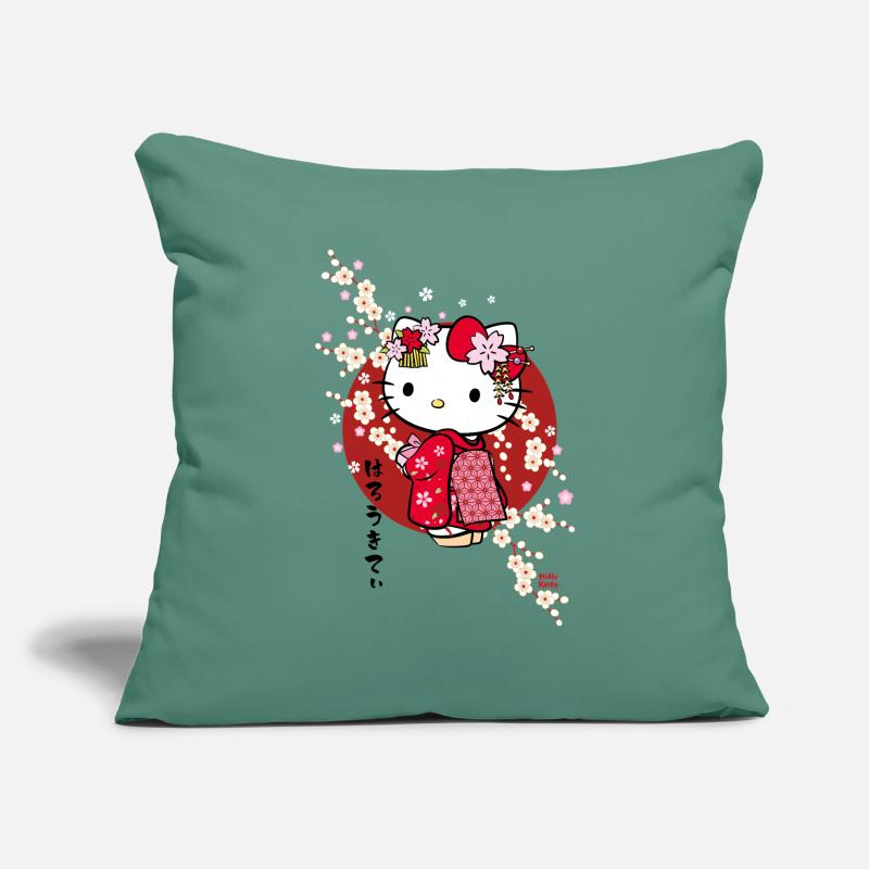 Hello Kitty Dans Un Kimono Avec Des Fleurs Housse de coussin décorative 45 x 45 cm