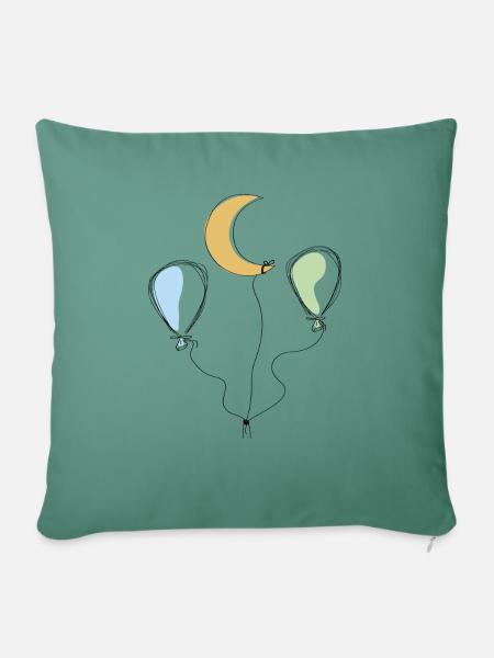Mond und Ballons - Sofakissenbezug 45 x 45 cm - Tanngrün