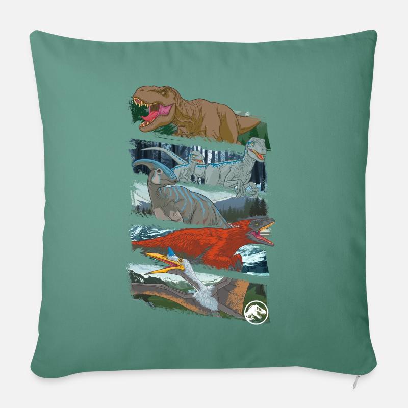 Jurassic World Verschiedene Dinosaurier - Sofakissenbezug 45 x 45 cm - Tanngrün