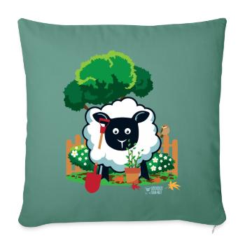 Les brebis aiment le jardinage ? - Housse de coussin décorative 45 x 45 cm - vert sapin - Devant