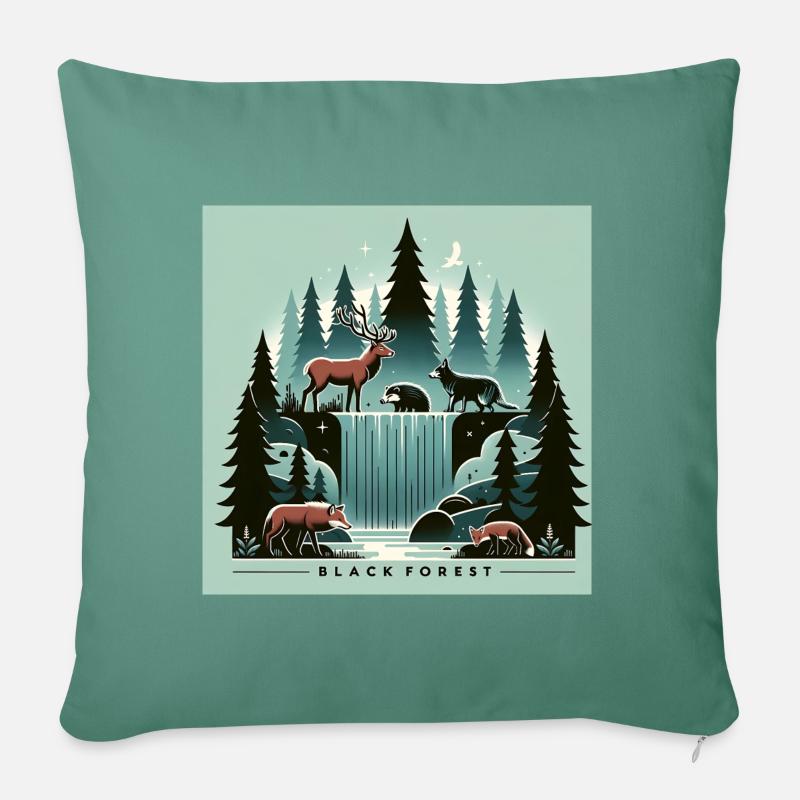 Black Forest Wildlife and Waterfall - Sofakissenbezug 45 x 45 cm - Tanngrün