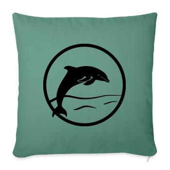 Jumping dolphin in the sea in a stamp look - Sofa pillowcase 17,3'' x 17,3'' (45 x 45 cm) - cypress green - Front