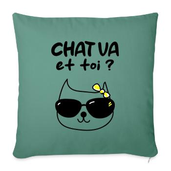 CHAT VA ? - Housse de coussin décorative 45 x 45 cm - vert sapin - Devant