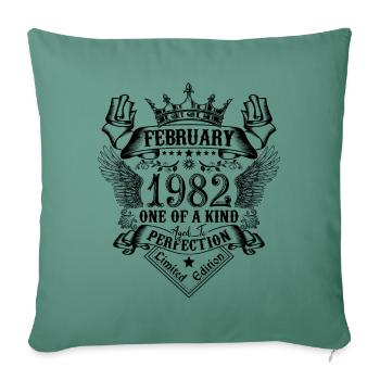 Anniversaire Février 1982 né en Février 1982 - Housse de coussin décorative 45 x 45 cm - vert sapin - Devant