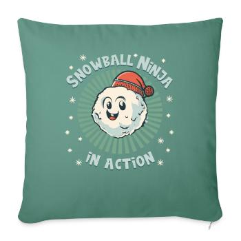 Bataille de boules de neige - Snowball Ninja en action - Housse de coussin décorative 45 x 45 cm - vert sapin - Devant