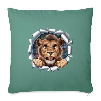 Cute Lion 3D Effect Realistic Wildlife - Sofa pillowcase 17,3'' x 17,3'' (45 x 45 cm) - cypress green - Front