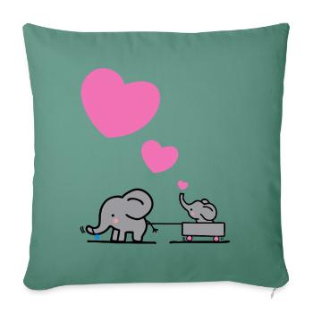 Großer Elefant zieht kleinen Elefanten mit Herz - Sofakissenbezug 45 x 45 cm - Tanngrün - Vorne