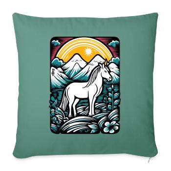 Dessin animé d’art d’un cheval licorne dans la nature - Housse de coussin décorative 45 x 45 cm - vert sapin - Devant