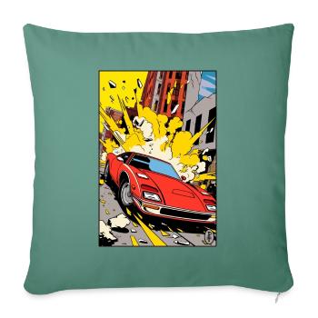 Pop Art Cartoon Sports Car Action - Sofa pillowcase 17,3'' x 17,3'' (45 x 45 cm) - cypress green - Front