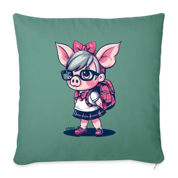 Back To School: Nerd Schoolgirl Pig - Sofa pillowcase 17,3'' x 17,3'' (45 x 45 cm) - cypress green - Front