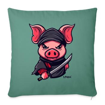 Cochon Ninja - Housse de coussin décorative 45 x 45 cm - vert sapin - Devant