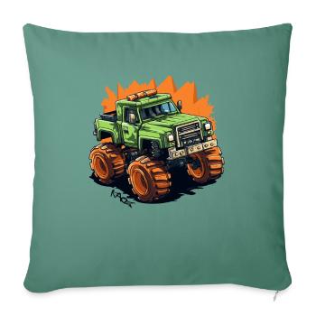 Kubischer Gaming Pixel Monster Truck - Sofakissenbezug 45 x 45 cm - Tanngrün - Vorne