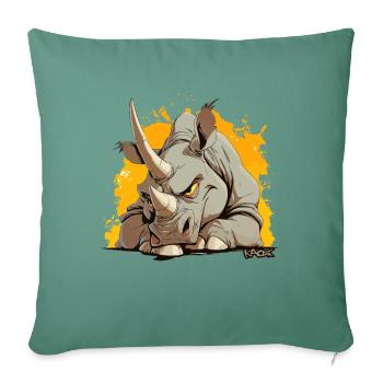 Rhinocéros de dessin animé super fou - Housse de coussin décorative 45 x 45 cm - vert sapin - Devant