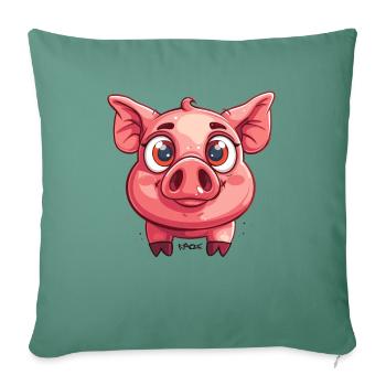 Bébé truie cochon cochon cochon - Housse de coussin décorative 45 x 45 cm - vert sapin - Devant