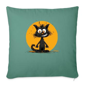 Chat de dessin animé drôle - Housse de coussin décorative 45 x 45 cm - vert sapin - Devant