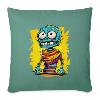 Momie zombie de dessin animé gaie et colorée - Housse de coussin décorative 45 x 45 cm - vert sapin - Devant