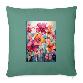 Bunte Blumen auf einer Blumenwiese - Sofakissenbezug 45 x 45 cm - Tanngrün - Vorne
