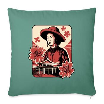 Asian Flowers: Portrait of an Asian Peasant - Sofa pillowcase 17,3'' x 17,3'' (45 x 45 cm) - cypress green - Front