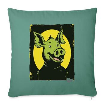 Funny, Happy, Weird Cartoon Pig - Sofa pillowcase 17,3'' x 17,3'' (45 x 45 cm) - cypress green - Front