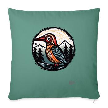 Gravure sur bois Nature : Des arbres et un oiseau - Housse de coussin décorative 45 x 45 cm - vert sapin - Devant