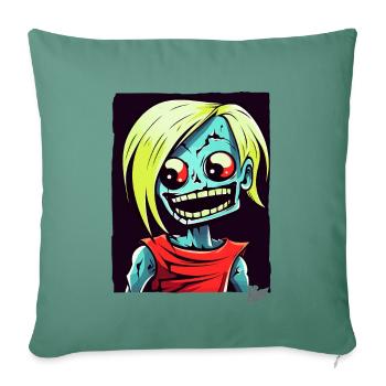 Dessin animé crâne Zombie Spinner - Housse de coussin décorative 45 x 45 cm - vert sapin - Devant
