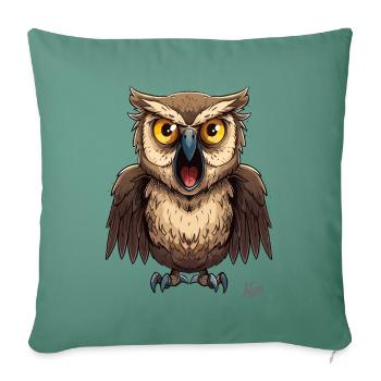 A funny, screaming cartoon owl - Sofa pillowcase 17,3'' x 17,3'' (45 x 45 cm) - cypress green - Front