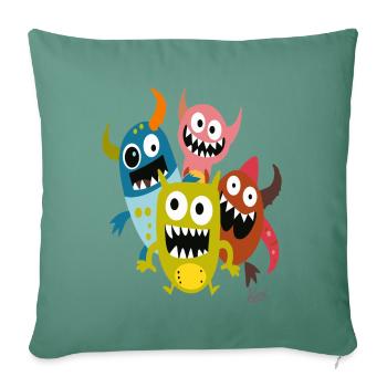 A group of funny monster friends - Sofa pillowcase 17,3'' x 17,3'' (45 x 45 cm) - cypress green - Front
