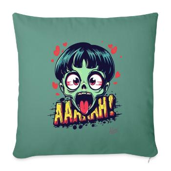 Zombie coquin avec des cœurs - Housse de coussin décorative 45 x 45 cm - vert sapin - Devant