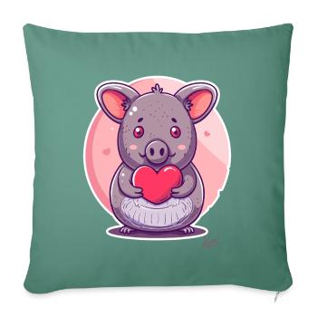 cochon chinchilla doux avec cœur et amour - Housse de coussin décorative 45 x 45 cm - vert sapin - Devant
