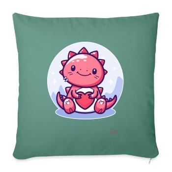 Mignon dragon dinosaure chanceux avec cœur pour l’amour - Housse de coussin décorative 45 x 45 cm - vert sapin - Devant