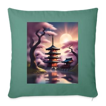 Japanese buildings during sakura - Sofa pillowcase 17,3'' x 17,3'' (45 x 45 cm) - cypress green - Front