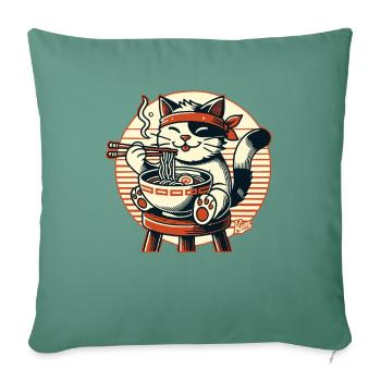 Eating ramen, happy cat - Sofa pillowcase 17,3'' x 17,3'' (45 x 45 cm) - cypress green - Front