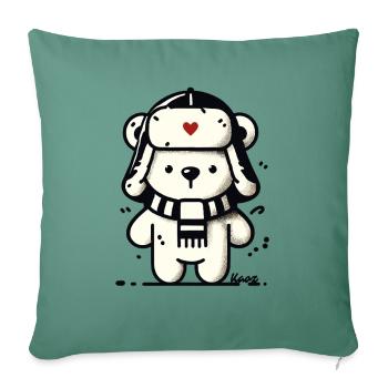 Cute funny bear with scarf and winter hat - Sofa pillowcase 17,3'' x 17,3'' (45 x 45 cm) - cypress green - Front